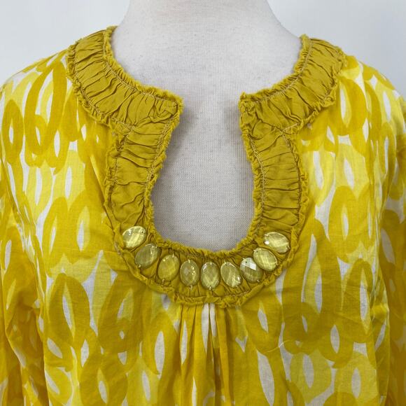 Boden Tunic Mini Dress Embellished Horseshoe Neckline Abstract Printed Yellow 18 - Picture 2 of 9